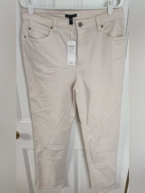 Eileen Fisher Organic Cotton Slim Ankle Jeans Cream Size 10 NWT